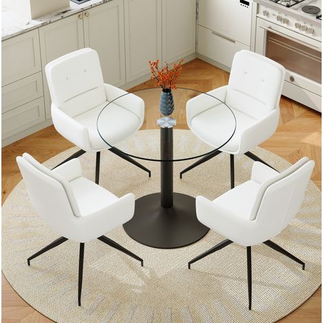 Esszimmerset aus gehartetem Glas und Metall, Schwarz und Weiss, 4-Sitzer, 360° drehbare Stuhle (1/5)