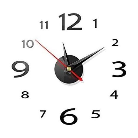 Horloge Murale, 2 PCS DIY Horloge Murale, sans Cadre Horloge Murale 3D Miroir Autocollant Metal Silencieuse Pendule Murale Moderne Métallique Horloge de Salon Décoration (Noir)-Fei Yu (1/3)