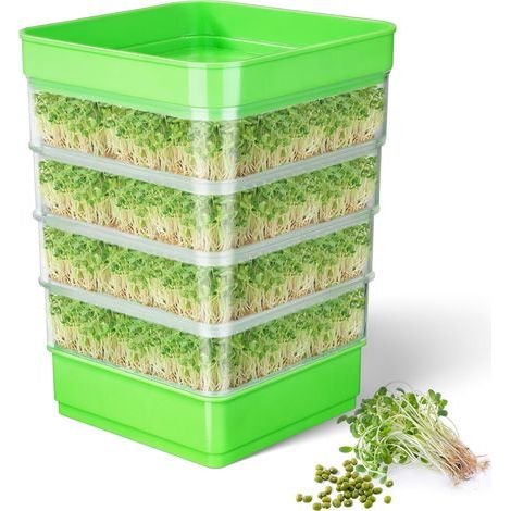 Seed Germination Kit, 4 Tier Bean Sprout Growing Kit, Stackable Green Microorganism Growing Trays for Beans, Alfalfa and Wheat Grass (1/4)