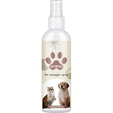Spray Démêlant Chien Chat, 200ml sans Rinçage Conditionneur Hydratant des Poils Contient de l'huile de Coco, Acide Citrique, Pelage Brillant, Soyeux Élimine Les Nœuds, pour Tout Type de Pelage (1/5)