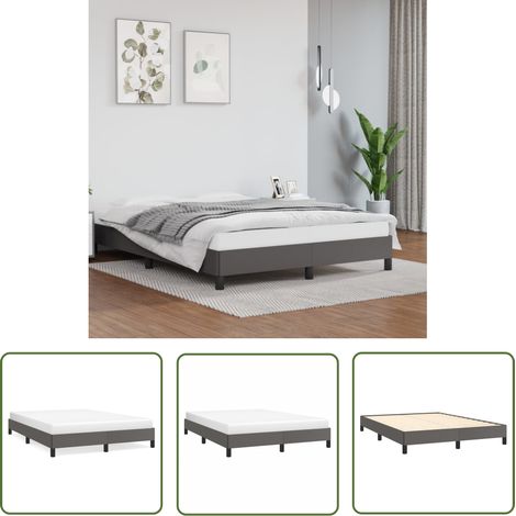 The Living Store Cadre de lit sans matelas gris 140x200 cm similicuir - Cadre De Lit - Lit Double - Similicuir - Lit Moderne - Meuble Chambre À Coucher (1/5)