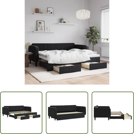 vidaXL Canapé de repos - Lit de jour avec gigogne et tiroirs sans matelas noir 90x200 cm (1/5)