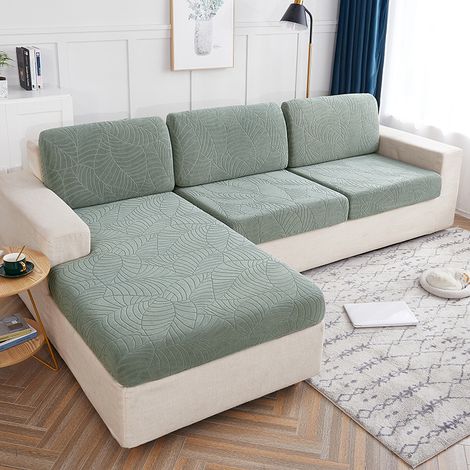 Housse de coussin imperméable jacquard 3D motif feuilles, (30-50 x 60-90 x 5-20 cm, vert gazon) (1/5)