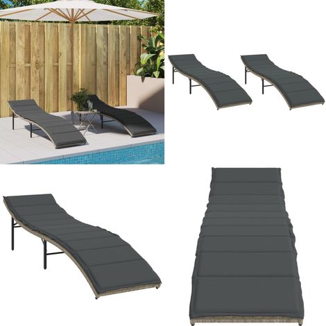 Chaises longues lot de 2 et coussins gris clair résine tressée - Chaise Longue - Transats - Lit De Bronzage - Mobilier De Jardin - Résine Tressée - Home & Living