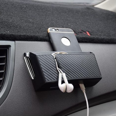CCYKXAA 1 Self-Adhesive Car Storage Box, Carbon Fiber Pattern Organizer, Phone Sunglasses Organizer, Car Accessories, for Storing Keys, Coins, Pens (Large) (1/5)