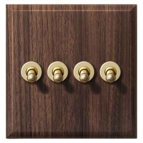 Panel de control de cuatro vías con interruptores y enchufes, doble control, tipo 86, aspecto de madera antigua, PC ignífugo. (1/5)