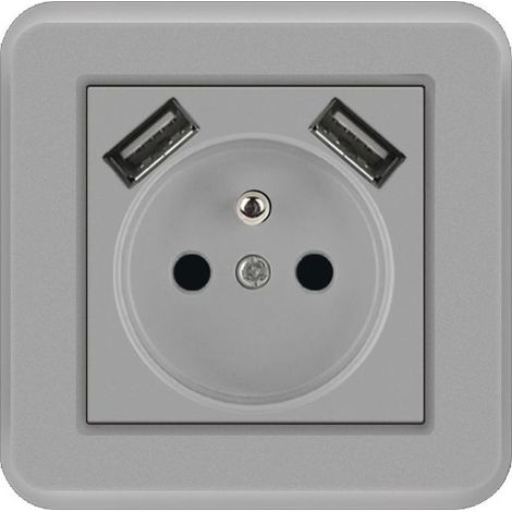AGE Prise française 16A prise européenne type 82 prise murale encastrée pc peinture gris 8.28.2 CM (B) (1/4)
