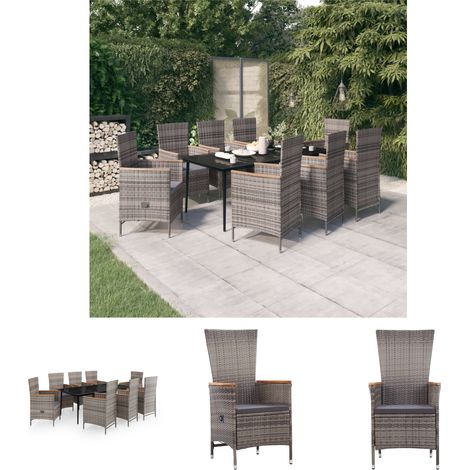 Gartenstühle - vidaXL 9-tlg. Garten-Essgruppe mit Auflagen Grau - Gartenstuhl (1/5)