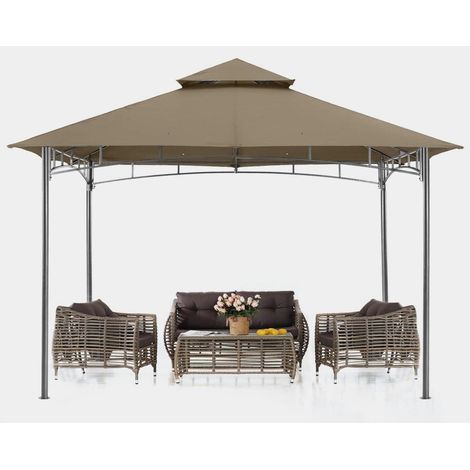 Gartenpavillon 2,5x2,5m mit Doppel-Dach, wasserabweisend, Khaki (1/5)