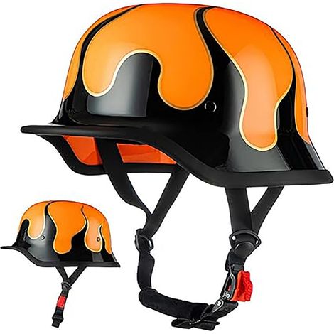 Casque de moto demi-coque, casque demi-coque rétro approuvé, casque jet avec libération rapide pour Cruiser, Chopper, motard, cyclomoteur, noir et orange