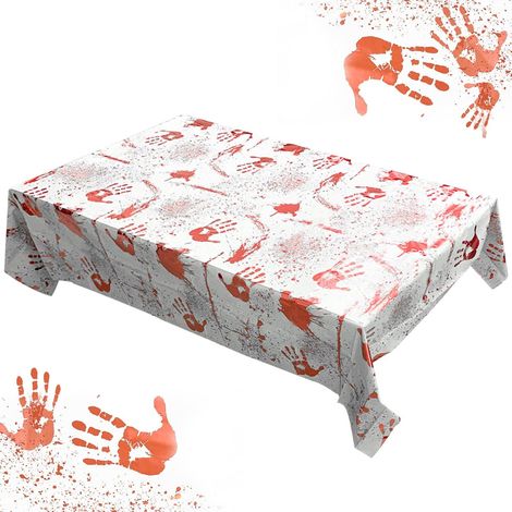 Tovaglia decorativa per Halloween 137x183 cm con impronte di mani insanguinate e lamina (1/4)