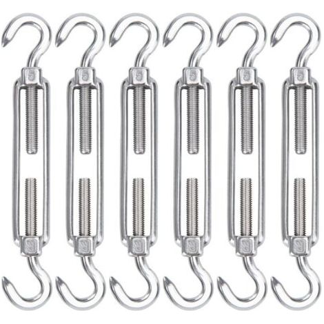 M5 Edelstahl-Kabelspanner, 6er-Pack, verstellbarer, robuster Drahthaken und Hakenspanner für Seile, Kabel, Wäscheleinen, Gitter zur Sonnenschutzmontage