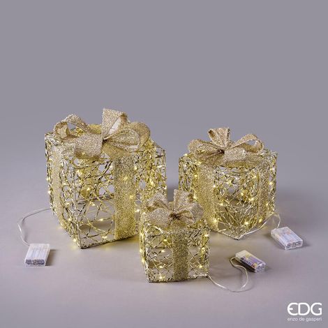 EDG Decoro Pacco Regalo 90Microled Oro Da 3 Pezzi H 30 L 25 L 25 IP20 C5 (1/2)