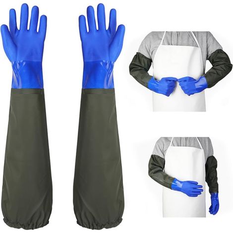 Guanti da piscina lunghi, impermeabili, resistenti agli acidi e agli alcali, in poliuretano, resistenti agli acidi e agli alcali, blu (1/5)