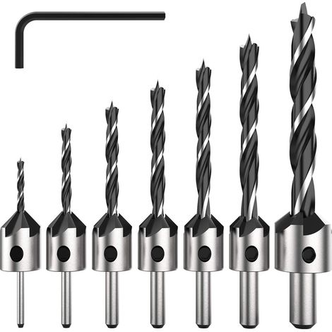 Set di 7 punte da trapano HSS a 5 scanalature per viti da legno, punte smussanti per viti di varie lunghezze, facili da allentare e stringere, set di utensili da 3-6 mm