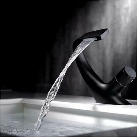 Schwarzer Waschtisch-Wasserhahn – Wasserfall-Wasserhahn für massive Waschbecken – Hochwertiger Wasserhahn (Schwarz) A (1/5)