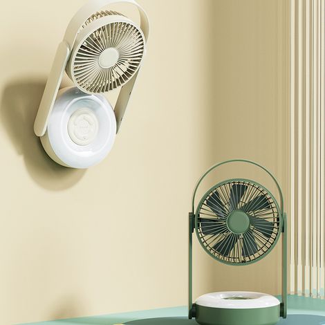 Mini ventilateur oscillant de bureau, batterie haute capacité de 10 000 mAh, veilleuse LED, oscillation automatique à 110°, rechargeable par USB, fixation murale, idéal pour la cuisine, la salle de ba (1/5)