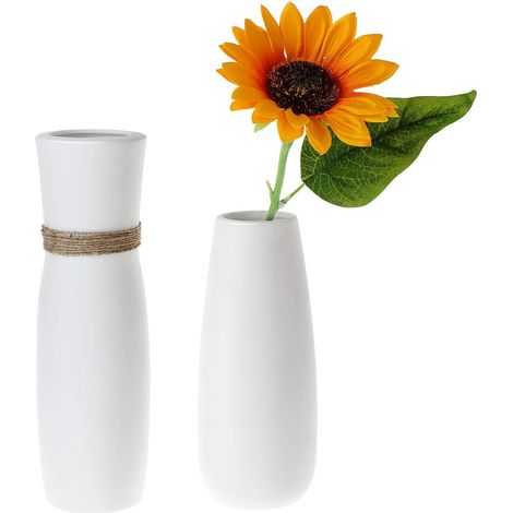 White Ceramic Flower Vase Set of 2, Decorative Ornament Vase Well for Supporting Plants Home Office Bedroom Decoration Ideal Gift and Collection (1/5)
