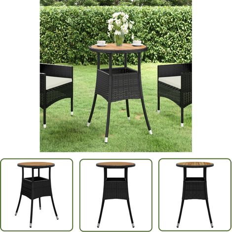 The Living Store Gartentisch Ø60x75 cm Akazienholz und Poly Rattan Schwarz - Gartentisch - Outdoor-Tisch - Terrassenmöbel - Balkonmöbel - Esstisch (1/5)