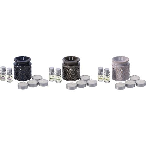 Set 1 Pezzo Bruciaessenze con 4 Tea Light e 2 Olio Profumato 5 ml 3 Colori (1/2)