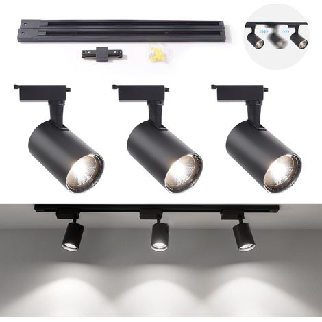 Lampada soffitto LED Faretto binario 3 punti Nero 6000K (1/5)