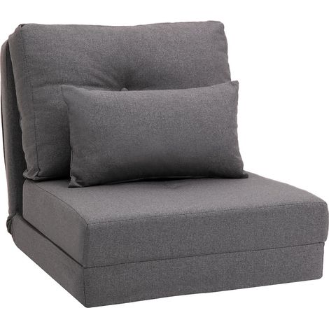 Fauteuil de Sol 2-en-1 Pliable - Convertible en Lit et Canapé - Dossier Réglable - Housse en Lin - Confort Détente (1/5)