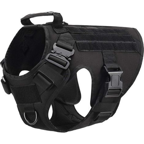 Tactical Dog Harness Elastic Vests Tension-Free Military Working Dog Ring Training with Metal Handle and Buckles for Hiking Hunting (Black, M) (1/5)