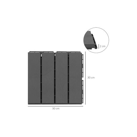 Lot de 9 dalles de terrasse noires en plastique 30 x 30 cm avec système à clipser et pose facile pour balcon, patio et jardin (1/5)
