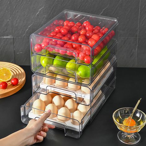 Tiroir Réfrigérateur - 21.5 x 24.5 x 14.2 cm - En Plastique PET Transparent - À Empiler et À Glisser - Avec Couvercle et Bac de Drainage - 1 Pièce (1/5)