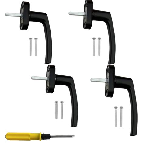 Set mit 4 Aluminium-Fenstergriffen, schwarze Aluminium-Fenstergriffe, 35 mm langer Türgriff, Schloss (1/5)