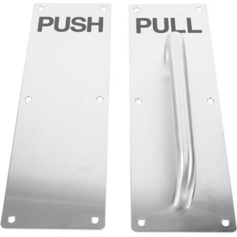 Manilla de acero inoxidable con placa de empuje y tracción, manilla ergonómica para puertas interiores y exteriores, resistente al fuego, apta para ventanas y armarios. (1/5)