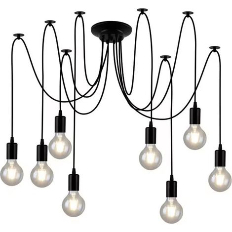 SABIR Lustre suspendu tête de mort style vintage rétro LOFT Spider, plafonnier noir (1/5)