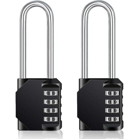 Cadenas Long Code Exterieur Pour Portail, Abri de Jardin, Grande Cadenas Code 4 Chiffres Pour Casier Vestiaire Sport, College, Scolaire, Serrure à Combinaison (2 Pièces, Noir) (1/4)