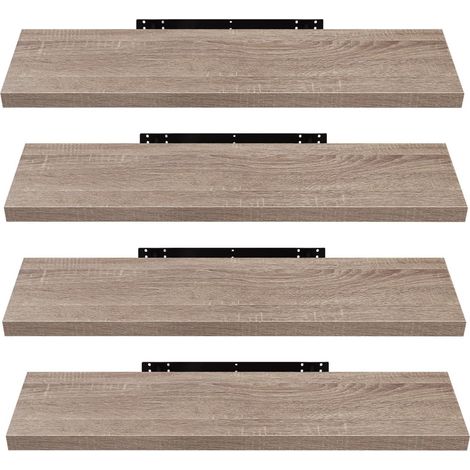 Étagère murale, 80 cm, MDF couleur café clair, lot de 4 étagères flottantes décoratives, pour salon, chambre, salle de bain, couloir (1/5)