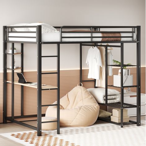 Bett Hochbett mit Tisch und Stauraum 140x200 OKMYHOME (1/5)