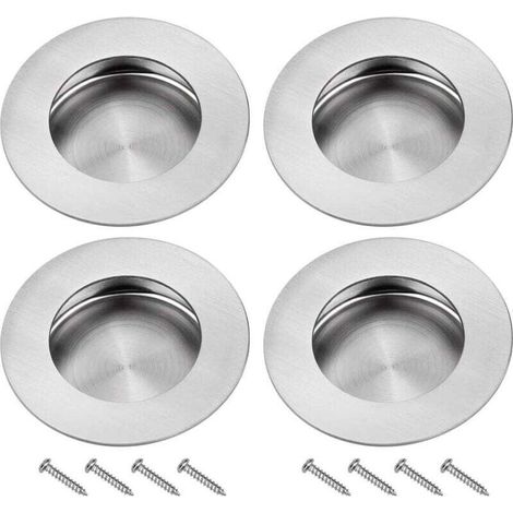 Poignee Porte Coulissante Encastrées en Acier 304 Inoxydable Poignées Rondes à Rainures Invisibles pour Porte Coulissante Armoire Extrait Tiroir 4PCS avec 8 Vis