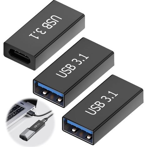 Paquete de 3 adaptadores USB 3.1 a USB 3.0, adaptador USB-C hembra a USB 3.0 hembra, transferencia de datos, carga rápida y salida de audio, adaptador USB tipo C de alta calidad. (1/5)