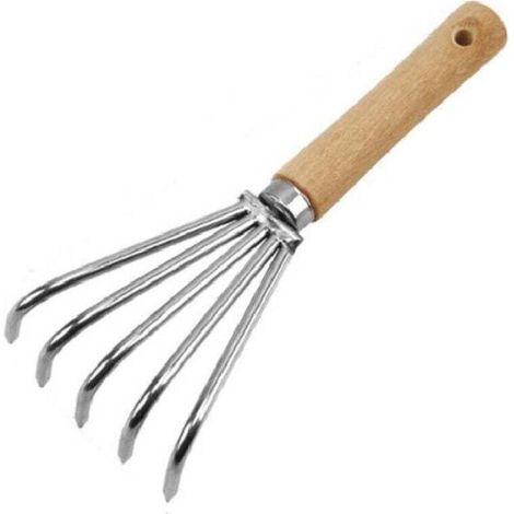 Bardusch-Outil de creusement en acier avec manche en bois pour repiquage, creusement de précision et nivellement du sol, manche long/5 pointes courtes, argent (1/4)