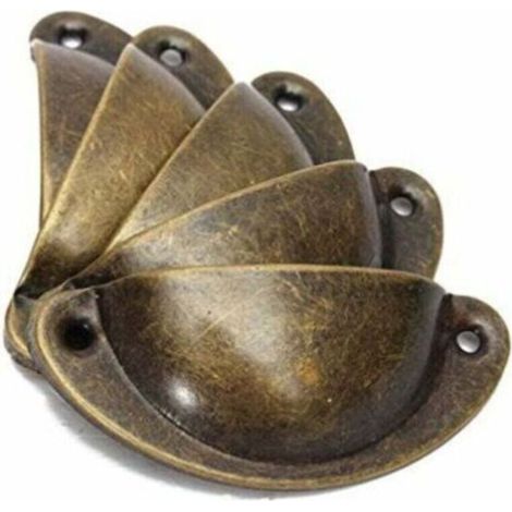 10pcs Poignée de Coquille Vintage pour Tiroir Armoire Meuble Cuisine, Fer Incurvé Bouton de Porte de Placard Retro 8,2 cm x 3,5 cm Laiton Antique (1/4)