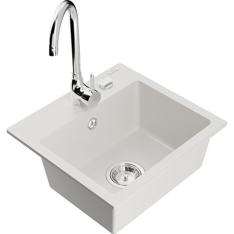 Mexen Milo fregadero de granito de 1 seno con grifo de cocina Telma, blanco - 6505-20-670200-00 (1/5)