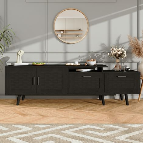 Meuble TV - longueur ajustable - 169x29x44 cm, avec 2 tiroirs placard de rangement - Jambes hautes - noir