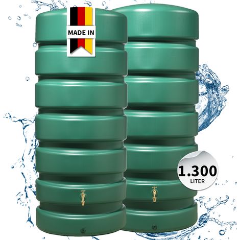 GARANTIA CLASSICO Regentonnen-Set 1300 Liter dunkelgrün, 2 x CLASSICO 650 Liter inkl. Verbinder (1/5)
