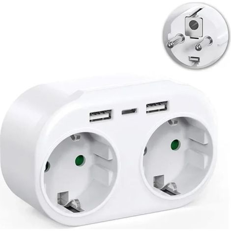 Adaptateur Prise EU 1-en-2 – Multiprise Murale Polyvalente avec Ports USB et AC 16A, Compatible Bureau et Maison (1/5)