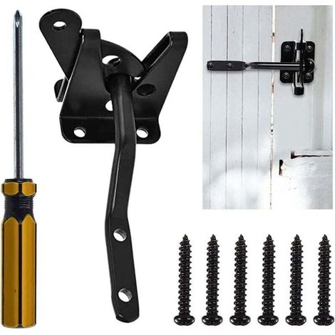 Verrou de Portail, Serrure de Jardin Automatique Noir Avec Vis, Verrouillage Automatique Loquet de Porte, pour Porte de Jardin en Bois et Loquets de Porte de Clôture (1/4)