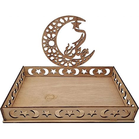 Bandeja de madera para servir Eid Ramadan Moon Star Mubarak, bandejas para hornear postres (1/4)