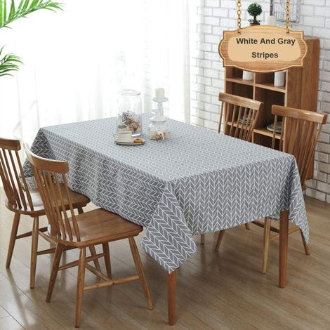 Nappe rectangulaire en coton et lin, nappe anti-poussière, nappe de cuisine 140x250CM (rayures blanches et grises)