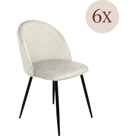 Dmora - Set di 6 sedie Achito, Poltrona rivestita in velluto, Sedia da pranzo imbottita, Seduta per riunioni, 51x54h82 cm, Panna