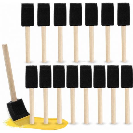 Set de 15 Pinceaux en Éponge Mousse, Manche en Bois, Applicateur de Peinture à Tête Ronde en Forme de Champignon (1 pouce) pour Peinture d'Artisanat DIY, Noir (1/5)