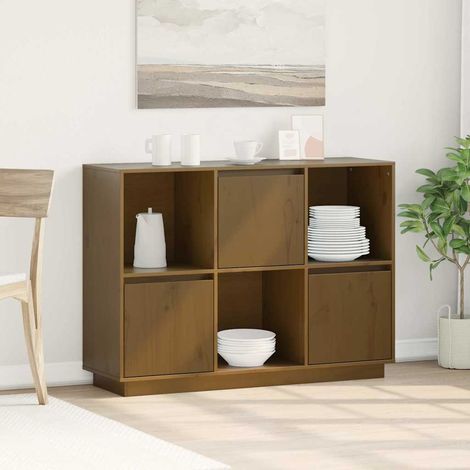 Aparador de madera maciza de pino marrón miel 110,35x35x80 cm (1/4)