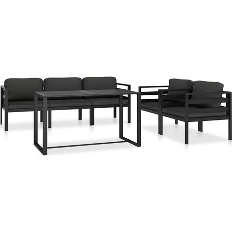 vidaXL Set muebles de jardín 6 pzas y cojines aluminio gris antracita (1/5)